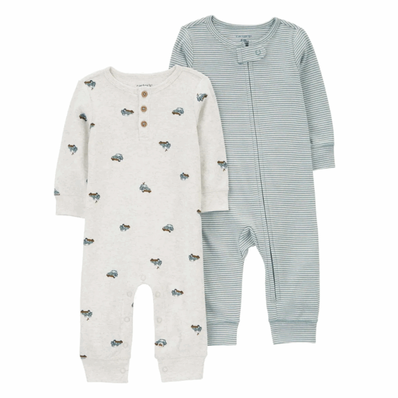 Kit Carters Macacão Zíper Bebê Algodão Longo 100% Algodão