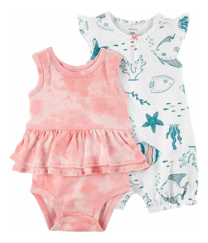 Conjunto Carters Bebê Menina 2 Peças Macaquinho Romper Curto