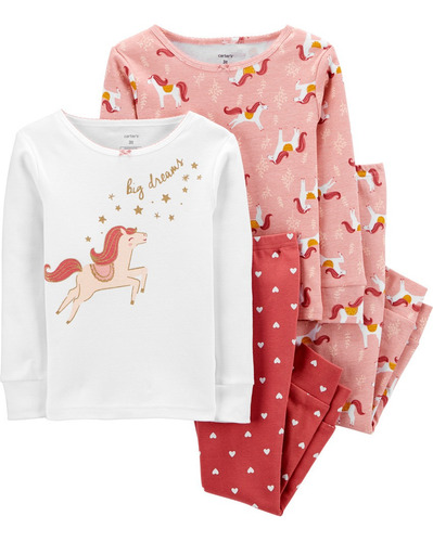 Pijama Infantil Carters / Menina / Kit 4 Pcs Flor/unicornio