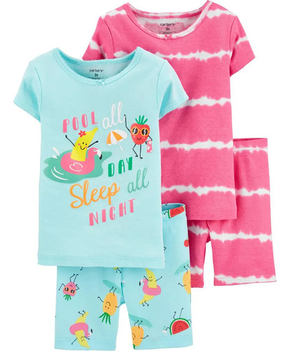 Kit Pijama Infantil Carters /4 Peças Short E Camiseta Flores