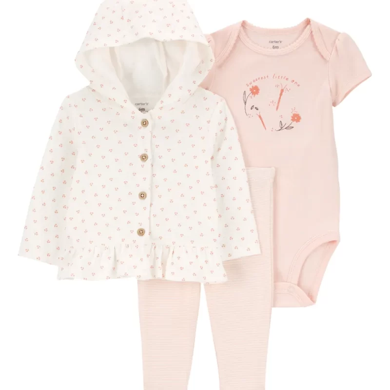 Conjunto Carters 3 Peças Bebe Menina Body, Calça E Casaco
